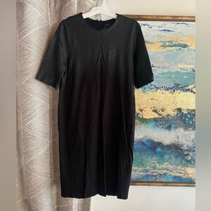 COS Women's Short Sleeve Back Zip Crew Neck Cotton Mini Day Dress Size S Black